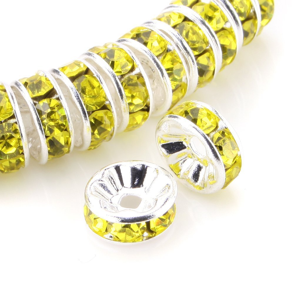 RUBYCA 100pcs Round Rondelle Spacer Charm Bead 6mm Silver Tone Lemon Yellow Czech Crystal DIY — image 1