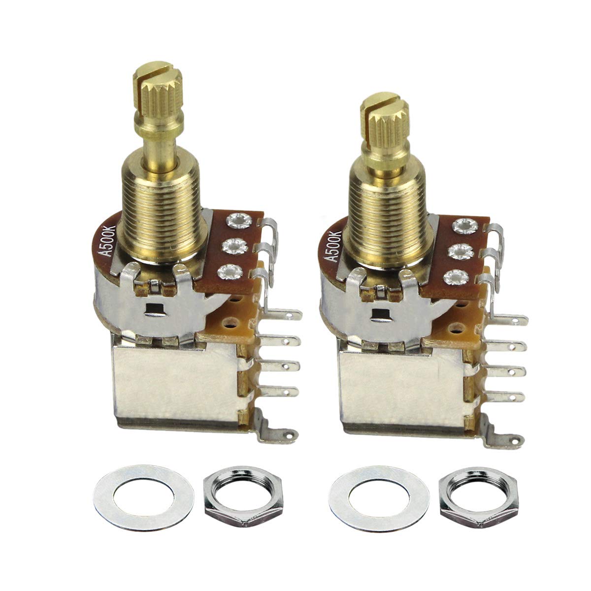 FLEOR 2PCS A500K Push Push Bounce Switch Potentiometer Audio Taper Pot Long Split Copper Shaft for Electric Guitar Bass Volume/Tone Controls