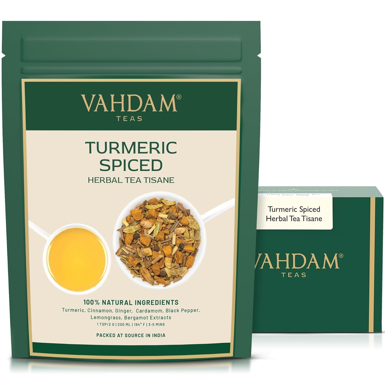 VAHDAM, Turmeric Spice Herbal Tea 100g (50+ Cups) Caffeine Free, Non GMO, Gluten Free | 100% Pure Herbal Tisane - Savory & Spicy | Whole Loose-Leaf, Vacuum Sealed | Direct from Source