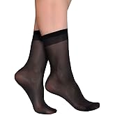 Pioni Women's 5 Pairs Nylon socks for women Ankle High Sheer Socks Tights Hosiery Crew Stocking