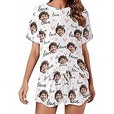 Artsadd Custom Pajama Set for Women, Short Sleeve Pajamas Homewear Loungewear Personalized Great Gift for Her