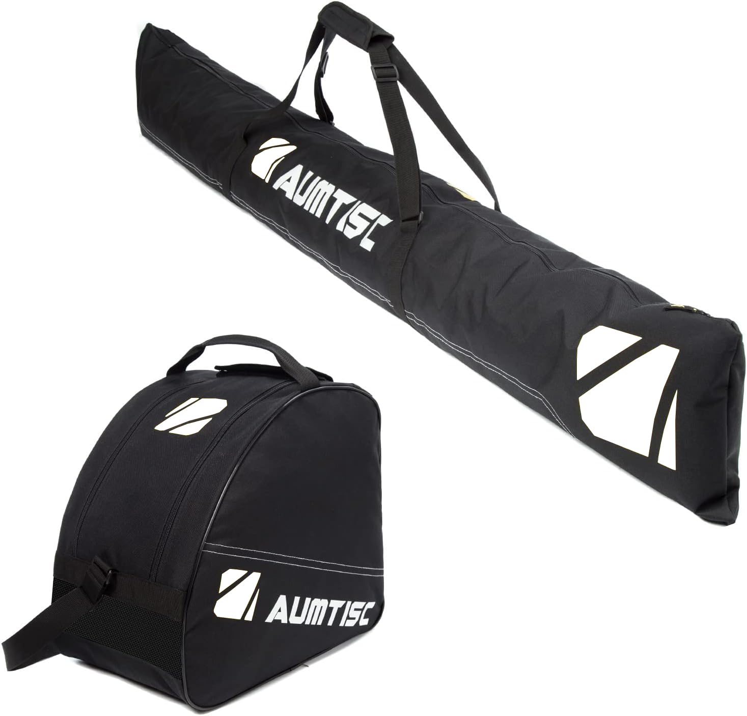 AUMTISC Padded Ski Bag and Boot Bag Combo, Water-Resistant Snow Ski Bags for Air Travel Flying, Adjustable Length Ski Boot Bag Set for Skis Up to 200cm and Boots Up to Size 13 (Padded, White) Image