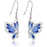 PUPILLEMON Butterfly Earrings, 925 Sterling Silver White Gold Plated Butterfly Dangle Earrings for Women Lovers of Butterflies