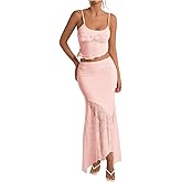 Milumia Women's 2 Piece Outfits Ruffle Trim Cami Crop Top and Low Rise Maxi Skirt Set