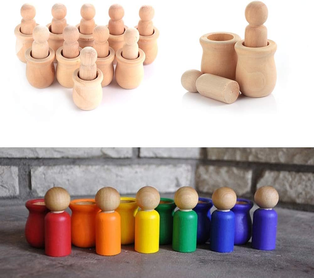 Cute 5/10pcs/set Unpainted Blank Wooden Peg People Nesting Set Peg Dolls Crafts DIY Montessori Toy Creative Kid Toy Wedding Home (10Pcs Snowman)