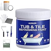Mollor Tub and Tile Refinishing Kit with Tools, 35oz White Tile Paint Water Based & Low Odor, DIY Bathtub Paint, Easy to Use for Bathroom, Kitchen, Porcelain, Floor, Semi-Gloss White,50-60sq.ft