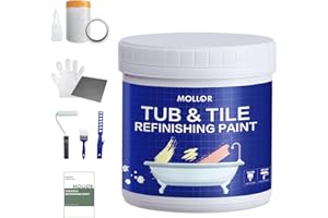 Mollor Tub and Tile Refinishing Kit with Tools, 35oz White Tile Paint Water Based & Low Odor, DIY Bathtub Paint, Easy to Use for Bathroom, Kitchen, Porcelain, Floor, Semi-Gloss White,50-60sq.ft
