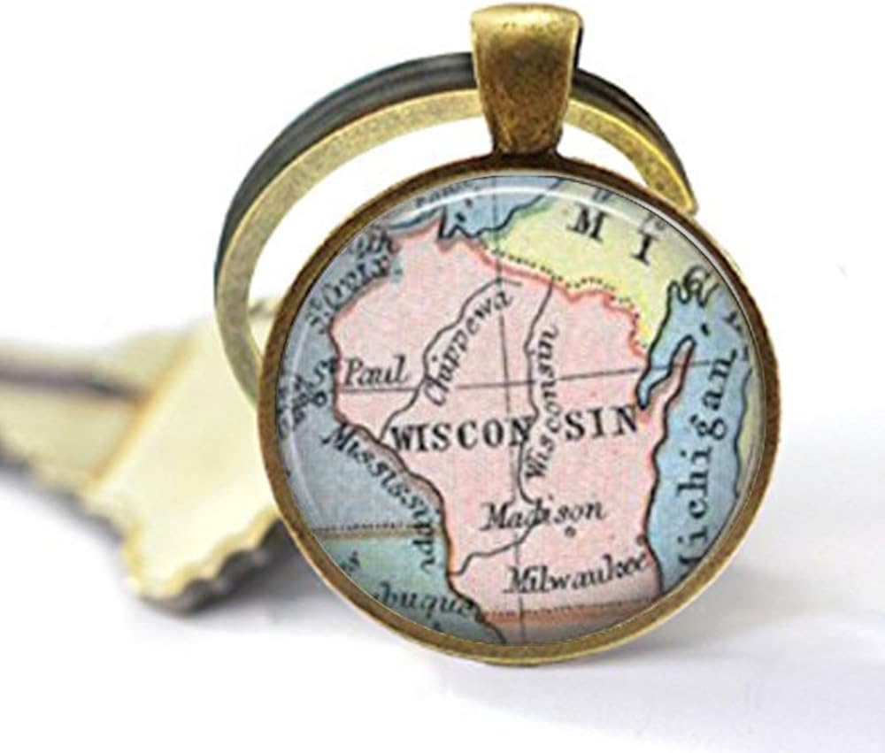 asd Wisconsin State Map, Vintage Map Keychain