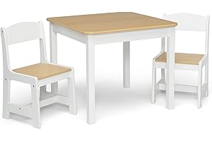 Delta Children MySize Kids Wood Table and Chair Set (2 Chairs Included) - Ideal for Arts & Crafts, Snack Time, Homeschooling, Homework & More, Bianca White/Natural