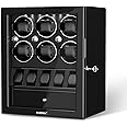 DUKWIN Watch Winder for 4/6/8 Automatic Watches, Lockable Winders with Watch Holders and Jewelry Storage, Super Quiet Motor with High-Gloss Finish, Built-in Illumination
