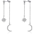 925 Sterling Silver Moon Star Earrings for Women Crescent Dangle with Cubic Zirconia Celestial Jewelry for Wedding