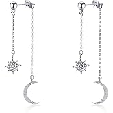 925 Sterling Silver Dangle Earrings for Women Moon and Star Earrings with Cubic Zirconia Celestial Jewelry for Wedding Jewelry Gifts