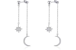 WATFORSH 925 Sterling Silver Dangle Earrings for Women Moon and Star Earrings with Cubic Zirconia Celestial Jewelry for Wedding Jewelry Gifts
