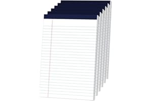MuiAng Legal Pads 5" x 8" College Ruled Small Legal Note Pads, 80gsm/21lb White Lined Paper, 30 Sheets per Notepad, 6 Pads per Pack, Perforated To Do List Writing Pads for Versatile Use