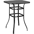 Yaheetech Metal Frame Patio Bar Table Tempered Glass, 40.5�� Height High Top Outdoor Table, Pub Height Bistro Square Table for Paito Lawn Garden, Black