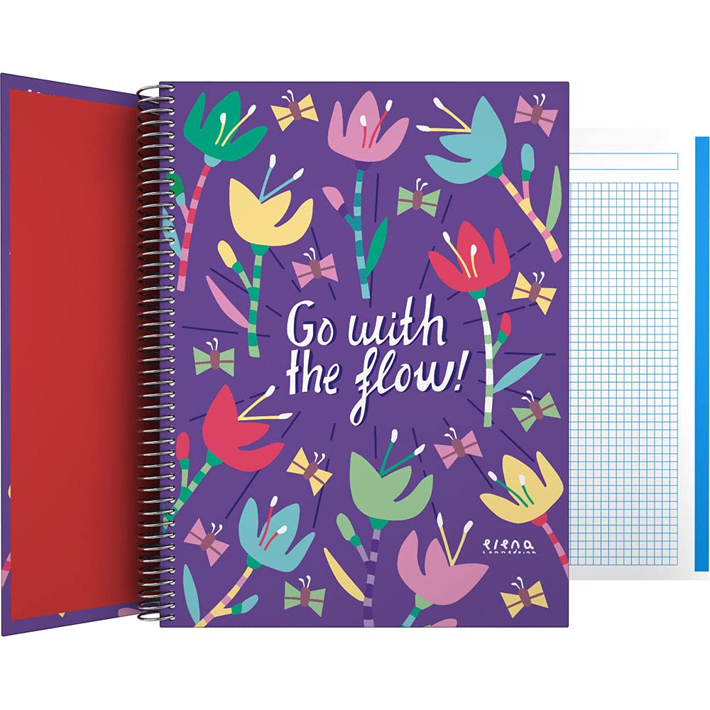 Grafoplás 16502634 Hardcover Notebook, Cardboard, A4, Squared 5 x 5, 5 Colour Bands, Elena Corredoira Collection, Flow, FSC Certified, 140 Micro-Perforated Sheets, 4 Drills, 5 Bands Colour