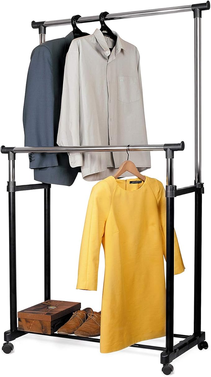 Tatkraft Phoenix Double Clothes Rail on Wheels, Robust and Stable