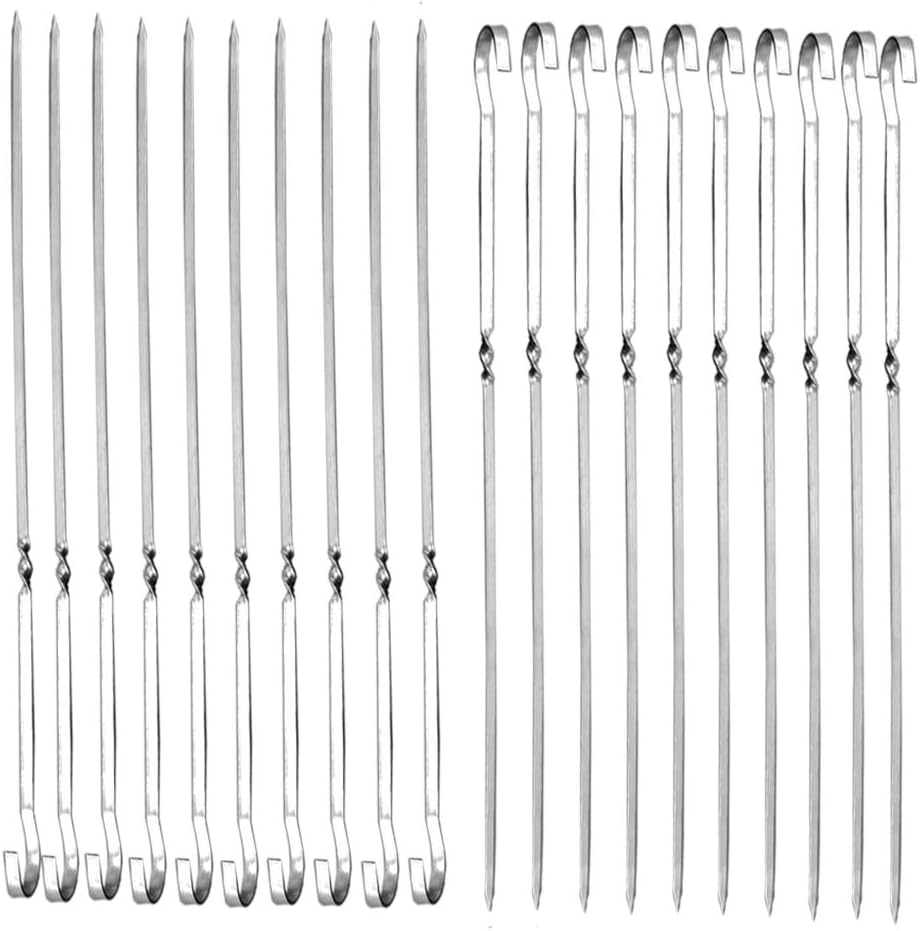 Orgrimmar 20PCS Stainless Steel Barbecue Skewers Flat Metal Grilling Skewers Set, Reusable BBQ Sticks