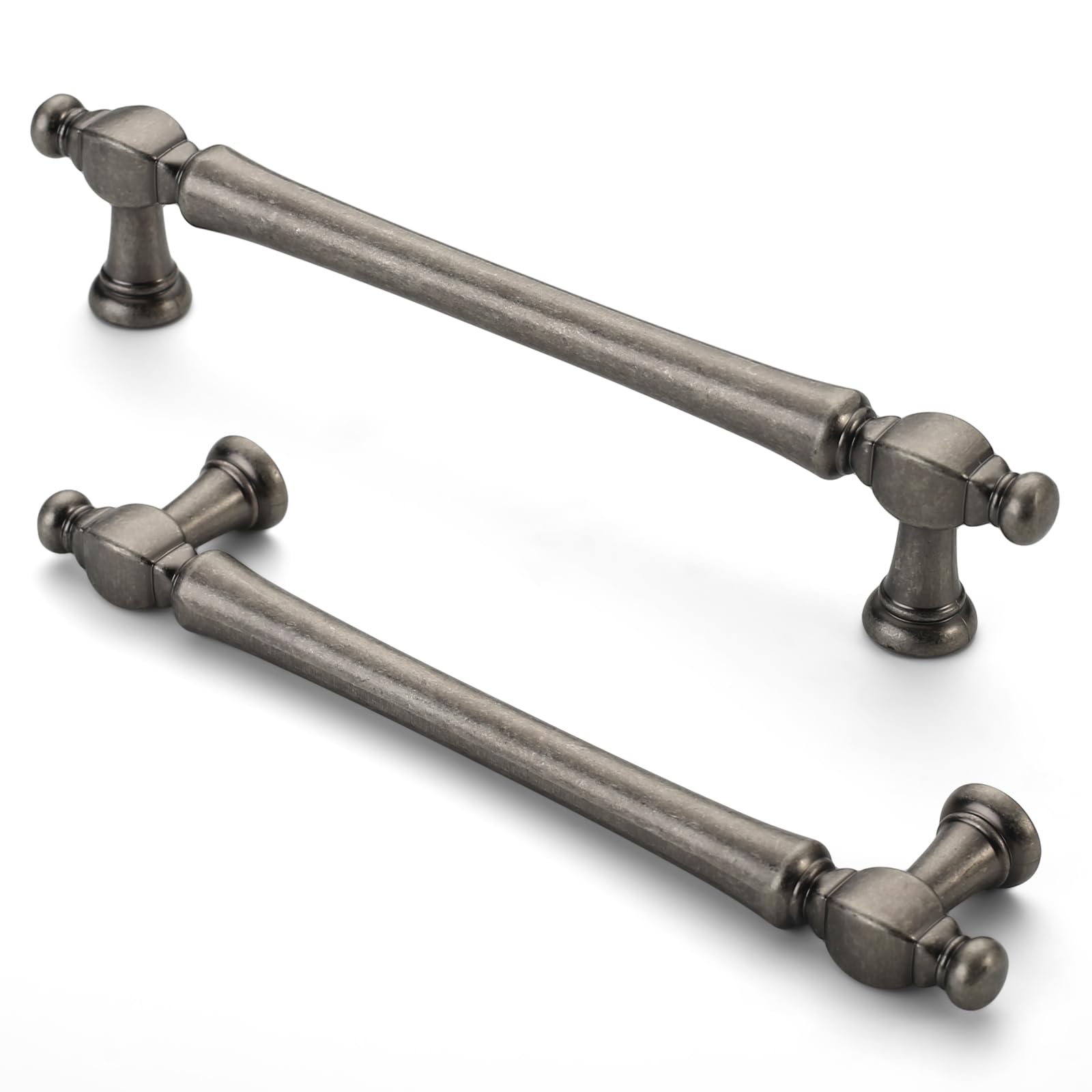 Furniware Vintage Cabinet Handles - Pack of 10 Antique Nickel Pulls with 5" Hole Center for Kitchen Cabinets