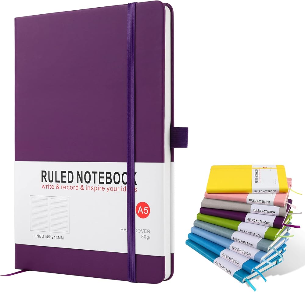 Lefute A5 Notebook Journal 200 Pages 80gsm Hardback Purple with Pen Loop
