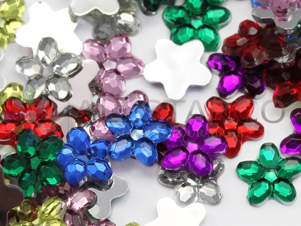 KraftGenius 8mm Flat Back Flower Acrylic Jewels Pro Grade - 300 Pieces (Assorted Colors)
