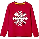 Kid Christmas Long Sleeve Shirt Boy Cute Snowflake Sweatshirt Xmas Festival Holiday Pullover Top Red 11-12 Years