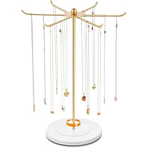 OAOLEER Necklace Holder Display, Rotating Jewelry Stand Gold Metal Necklace Organizer Hanging Jewelry Display for Vendors Bra