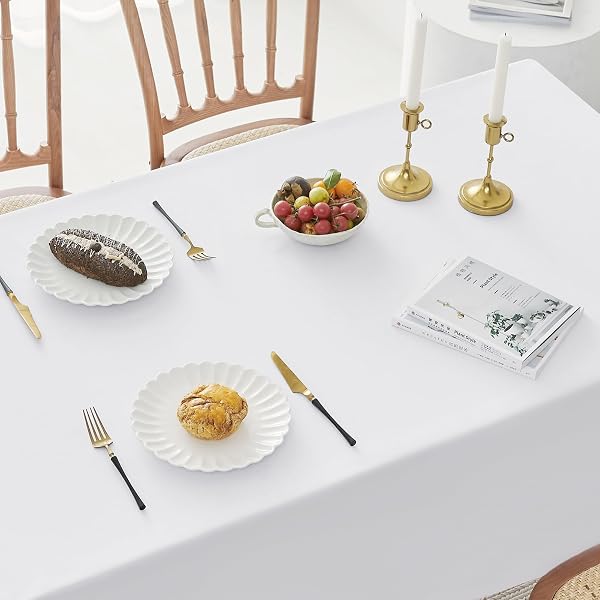 ROMANSTILE 6 PACK WHITE RECTANGLE TABLECLOTH 60 X 102 INCH, REUSABLE AND WASHABLE TABLE CLOTHES FOR 6 FOOT TABLES, STAIN RESISTANT POLYESTER FABRIC TABLE COVER FOR WEDDING, PARTY, BANQUET