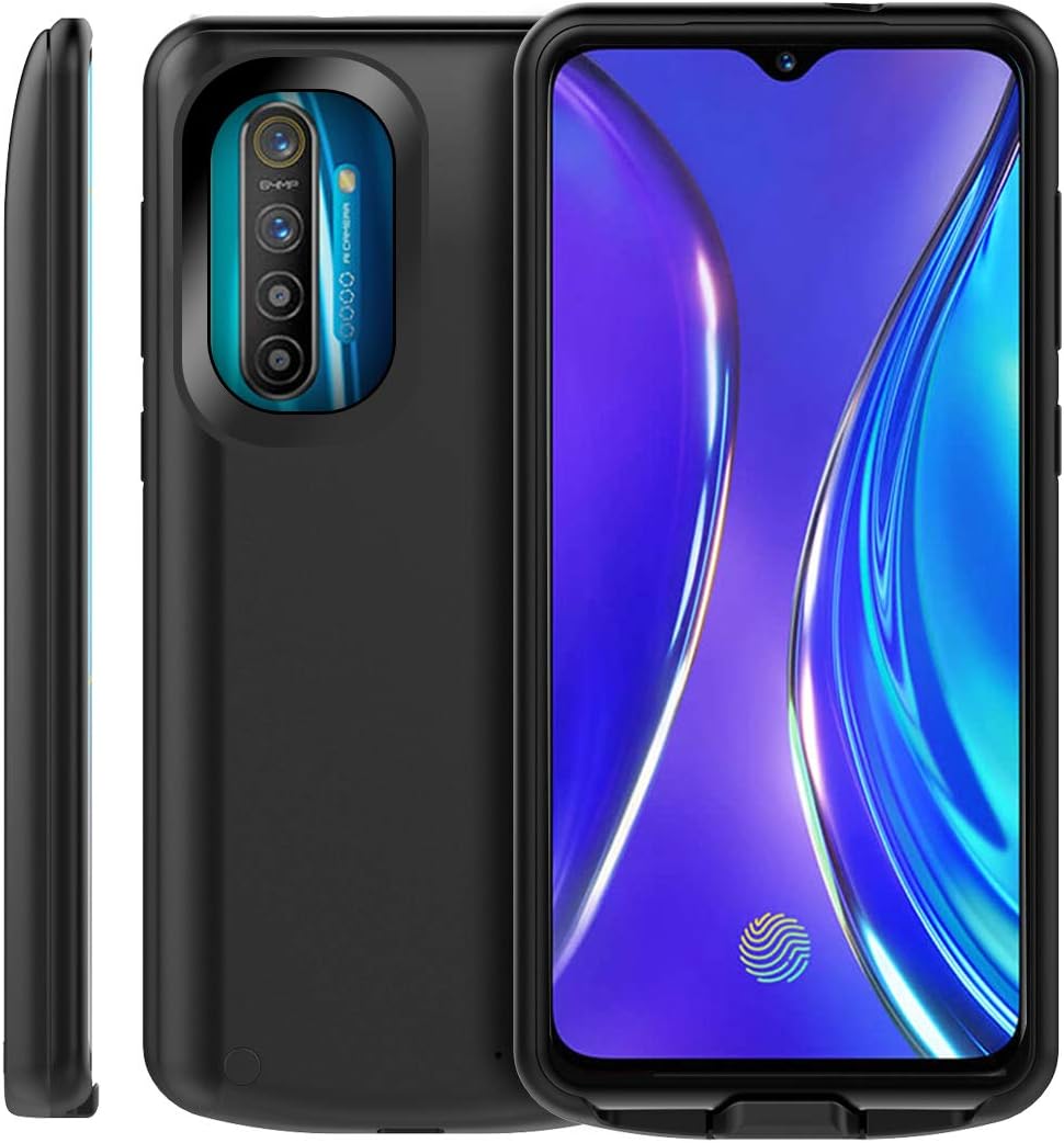 Compatible with Oppo Realme X2 Battery Case, 6500mAh Rechargeable External Backup Charger Pack Slim Extended Portable Power Bank Extra Shockproof Protective Cover Shell Black