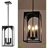 VINLUZ 3 Lights E12 Outdoor Pendant Lighting Fixture in Black Finish Finish, Farmhouse Hanging Lantern Chandelier with Clear 