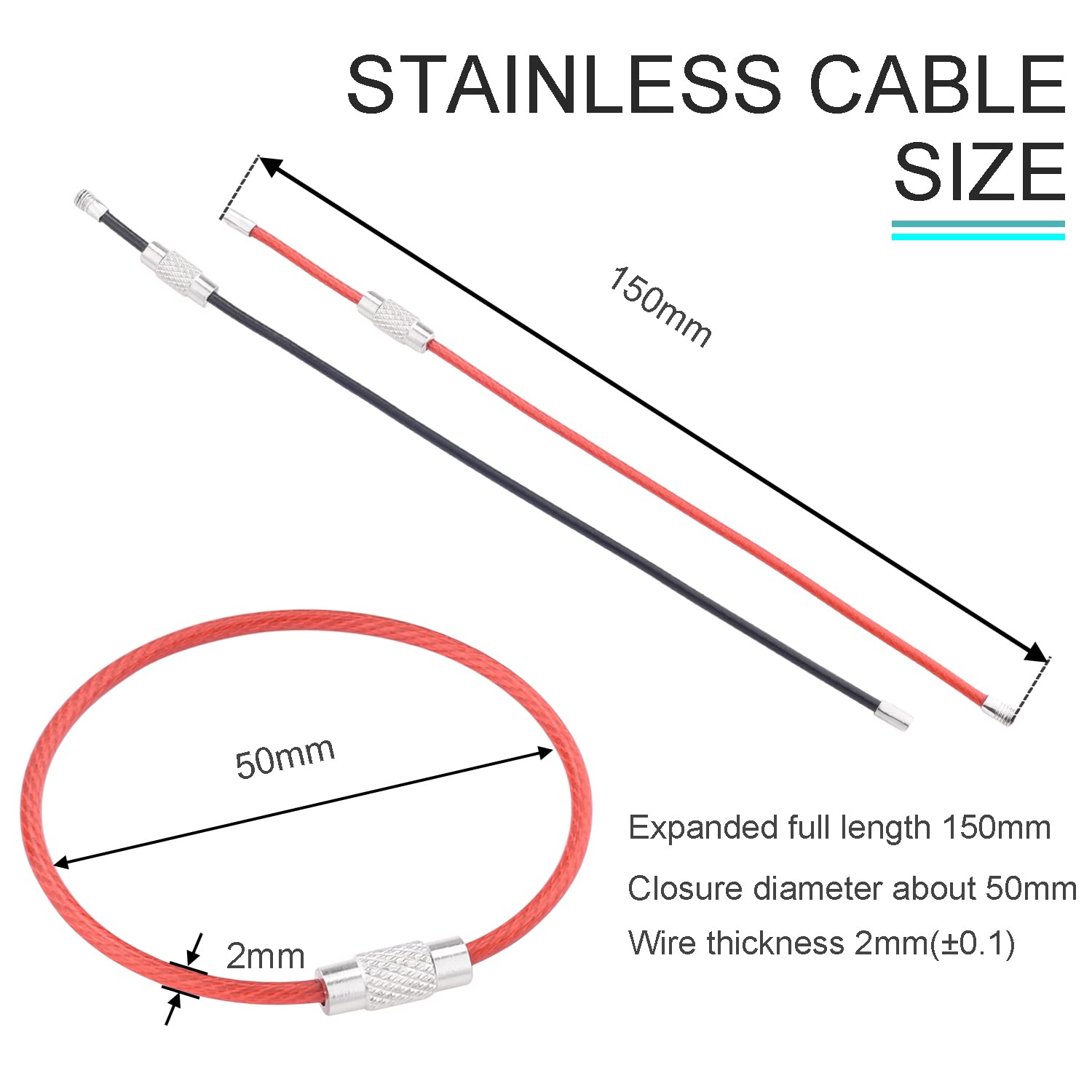 CooBigo 16 Pack Stainless Steel Loops 2mm Coated Wire Keychain Cable Large Keyrings 6 inch Key Chain for Luggage Tags, Key Tags, Keyrings, Kitchen utensils, Duster-Assorted Colors