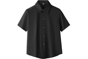 DANUOKU Boys Short Sleeve Formal Dress Shirts for School Kids Solid Button Classic Shirts