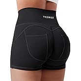 YEOREO CoreFlex Denim Look Pocket 3.6'' Workout Shorts for Women Scrunch High Waisted Yoga Gym Shorts