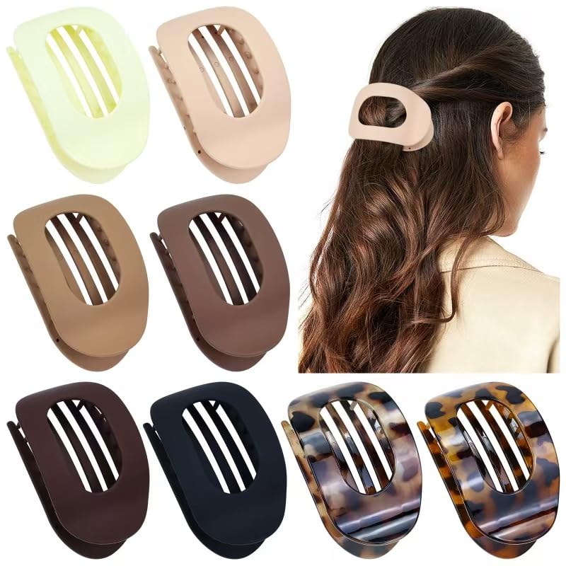 Photo 1 of Dizila 8 Pieces Tortoise Shell Neutral Color Large Plastic French Flat Hair Clips Hair Claws with Strong Hold Hair Barrettes clamps Accessories for Women Girls