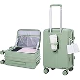 VATILIN 20 Inch Top Opening Carry On Luggage 22x14x9 Airline Approved Expandable With Spinner Wheels & Cup Holder,PC Hard Shell Lightweight Small Shitcase With Tsa Approved For Travel Women Men,Green