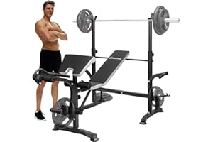 Edostory Olympic adjustable Weight Bench Set, Workout Equipment for Home Workouts, Bench Press with Preacher Curl, Leg Developer, Home Gym Full Body Workout