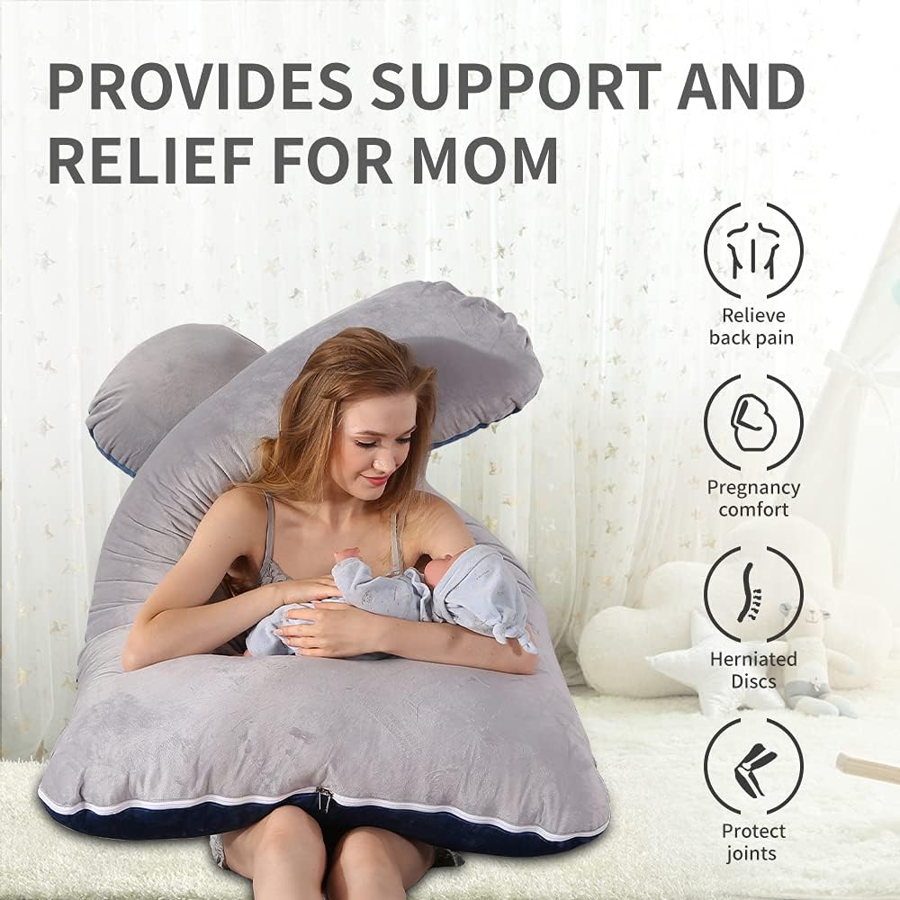 Wndy's Dream Pregnancy Pillow U-Shape, Full Body Pillow Maternity Pillow with 2 Removable Velvet Cover, 58inch, Support for Back, Hips, Legs, Belly(Blue+Grey): Kitchen & Dining