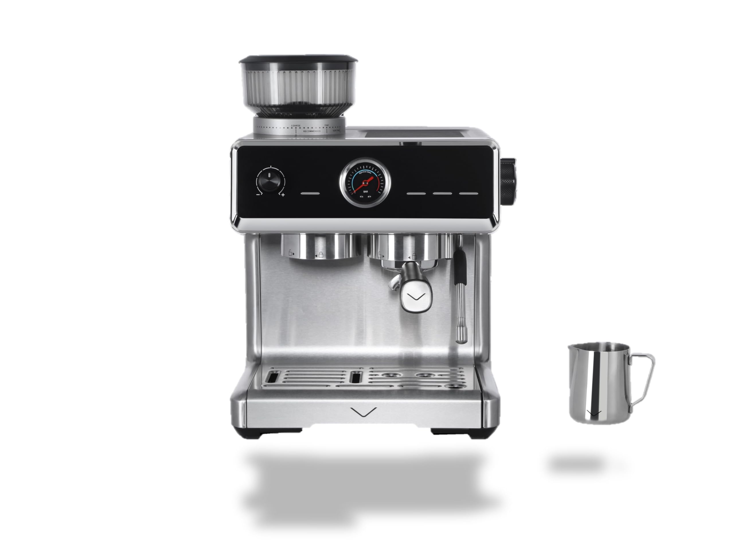 Vestel SESM9090 X Grinding Siebträgermaschine mit Auto-Tamping-Funktion, Edelstahlkegelmahlwerk, 200 gr Kaffeebohnenbehälter, 20 Bar, 1500 W, Edelstahl/schwarz, 15000412
