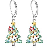 Christmas Tree Earrings Christmas Earrings Women Gifts Sterling Silver Dangle Drop S925 Leverback Green Tree X Mas Jewelry