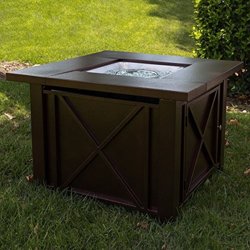 SKEMiDEX--- LPG Fire Pit Table Outdoor gas Fireplace Propane Heater Patio Backyard Deck New his fire pit is made of steel with a durable powder-coated bronze finish.Its criss cross design adds classi.