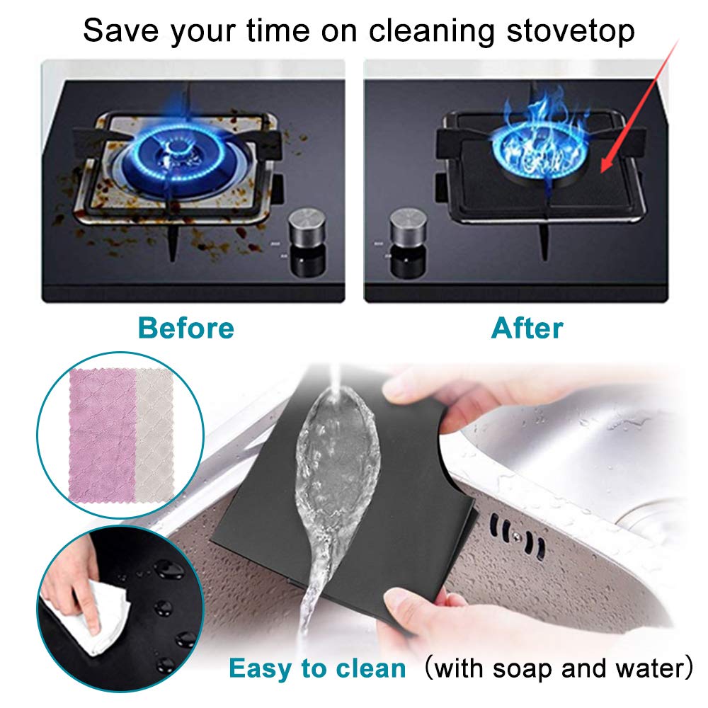 B. SHINE Stove Burner Covers - Reusable Gas Stove Burner Liners Gas Range Protectors, Keep Your Gas Stovetop Clean, Size 10.6”x 10.6”, 4 Pack with 2 Dishcloths