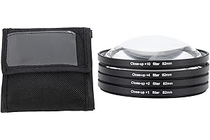 Close Up Filter Kit 4 in 1 Macro Lens Set, +1 +2 +4 +10 Optical Glass Filters with Storage Pouch, Camera Lens Filters for Dig
