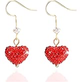 Valentines Outfits for Women Valentines Earrings Heart Earrings for Women Sparkling Red Heart Rhinestone Dangle Earring Valentine's Day Gifts for Her Valentine Jewelry Accessories