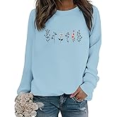 Lytiarul Flower Graphic Sweatshirt for Women Floral Printed Vintage Long Sleeves Shirt Crewneck Hoodie Loose Pullovers Tops