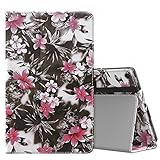 MoKo Case for All-New Amazon Fire HD 10 Tablet (7th Generation and 9th Generation, 2017 and 2019 Release) - Slim Folding Stand Cover with Auto Wake/Sleep for 10.1 Inch Tablet, Black & Pink Flower
