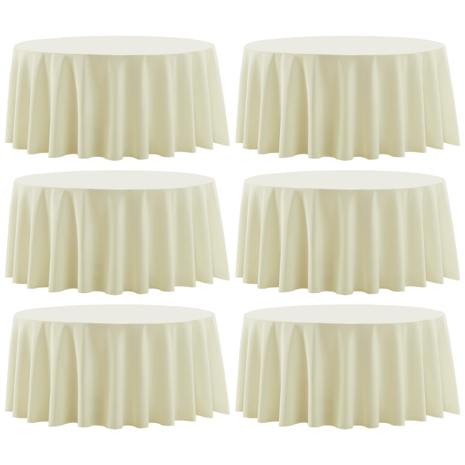 Aocoz Round Tablecloth 132 Inch 6 Pack Ivory Tablecloths Washable Decorative Linen Polyester Table Clothes Cover for Dining Table Banquets Buffet Parties and Wedding Image