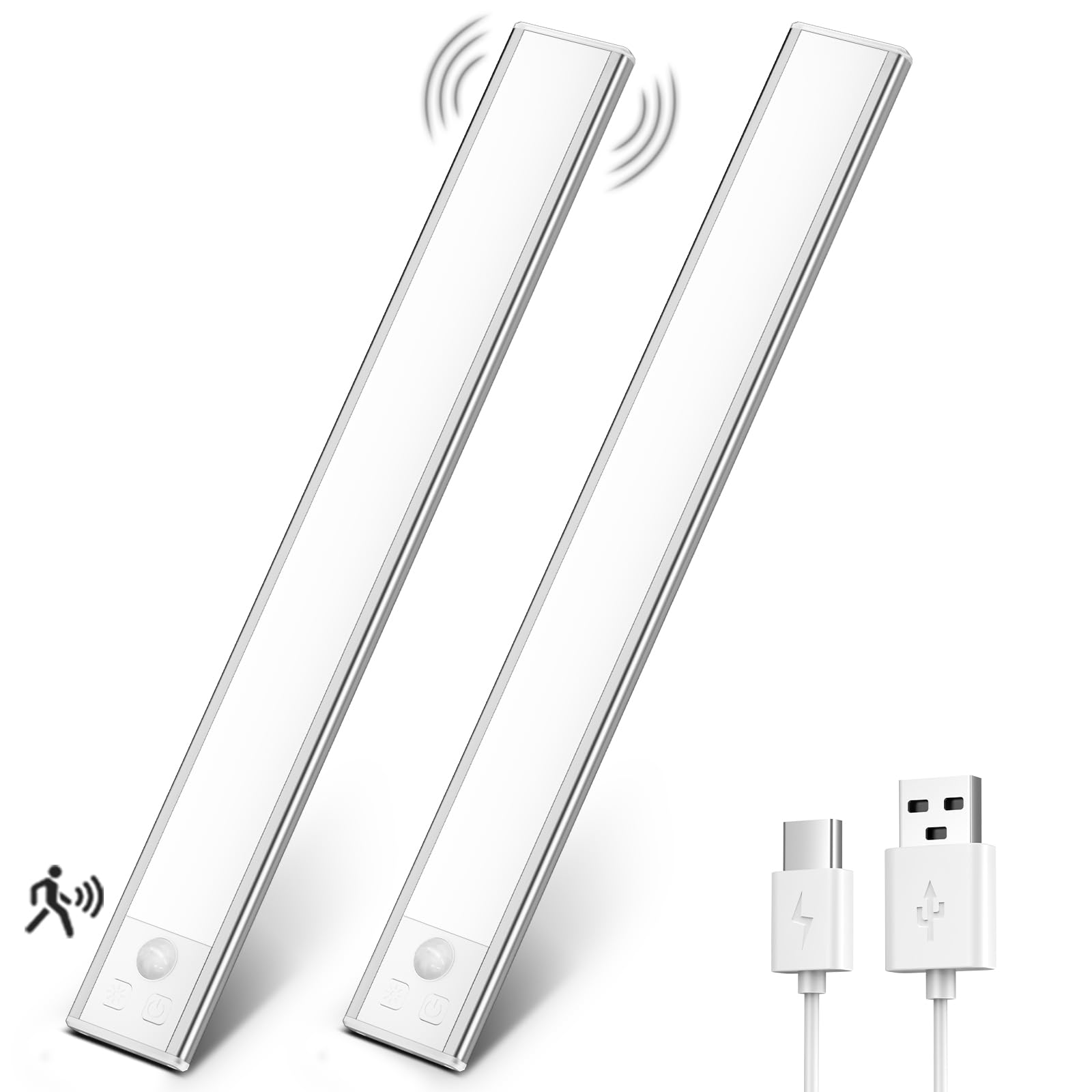 OUILA Under Cabinet Kitchen Lights, 108 LED [2 Pack] Cold White Motion Sensor Lights Indoor Stepless Dimming, 1800mAh USB-C Rechargeable LED Lights for Cupboard, Kitchen — image 1