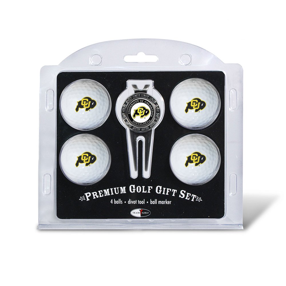 Team Golf NCAA Colorado Buffaloes 4 Golf Ball And Divot Tool Set Regulation Size Golf Balls (4 Count) & Divot Tool with Removable Double-Sided Magnetic Marker