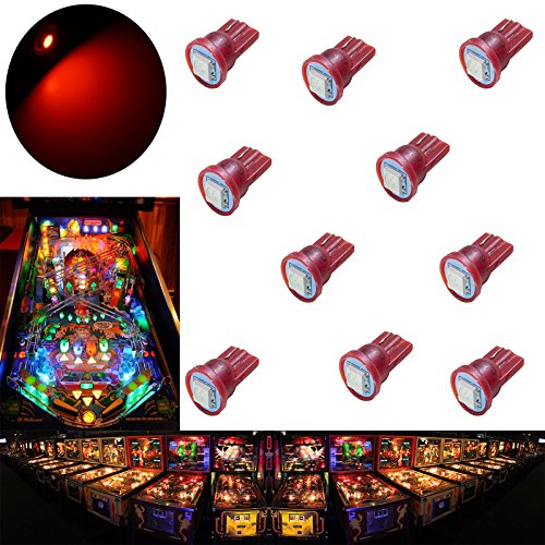 PA LED 10PCS #555 T10 1SMD LED Wedge Pinball Machine Light Top View Bulb Red-6.3V