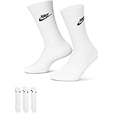 Nike Unisex Sportswear Everyday Essential Crew Socks (3 Pairs), White/Black, X-Large